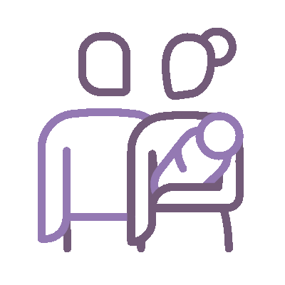 Animated line drawing of two parents holding a baby